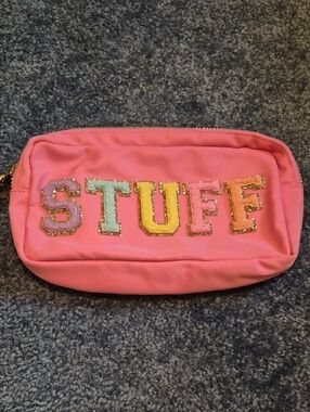 Stoney Clover Lane Like New Pink 'STUFF' Embellished Cosmetic Pouch